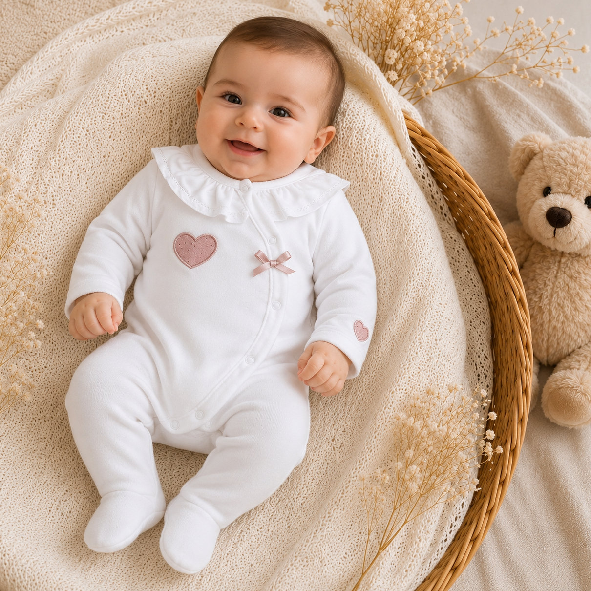 Babygrow Branco com Corações Rosa
