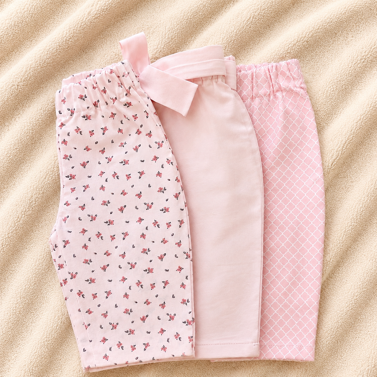 Pack de 3 Calças de Algodão para Bebé Rosa Delicado