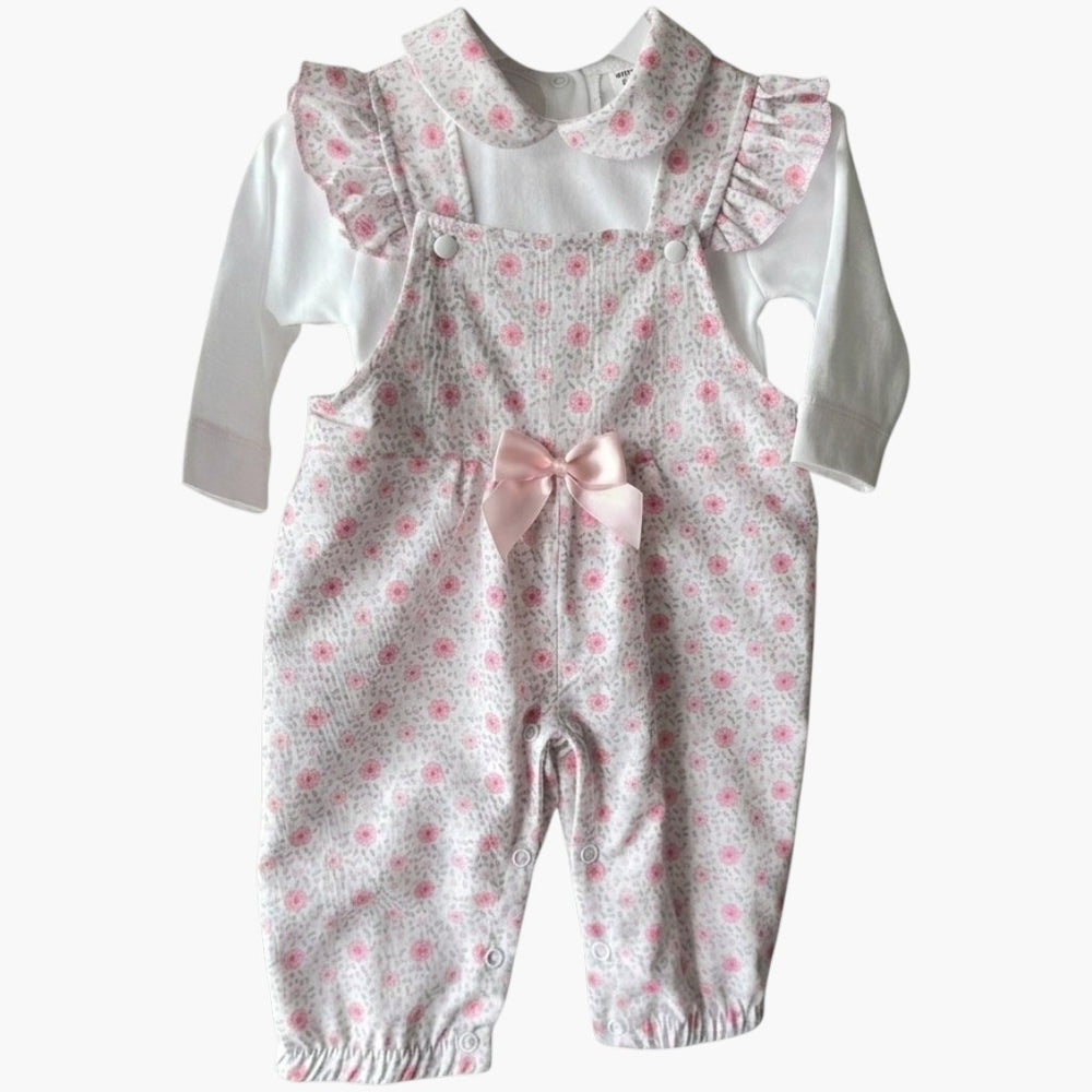 Conjunto Macacão Jardineira Bebê Floral Rosa com Camisa
