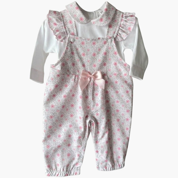 Conjunto Macacão Jardineira Bebê Floral Rosa com Camisa