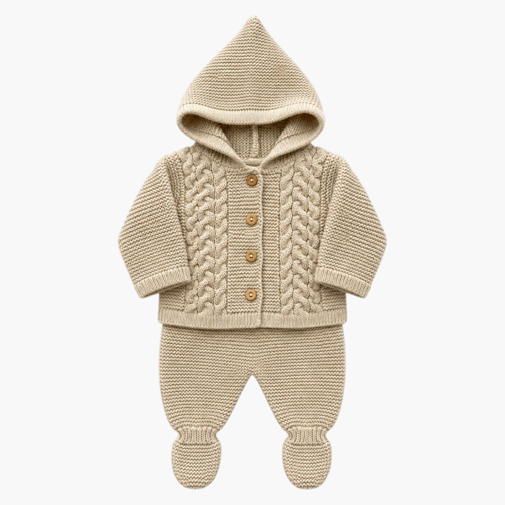 Conjunto de Malha para Bebé com Casaco de Capuz Bege Areia LOLO
