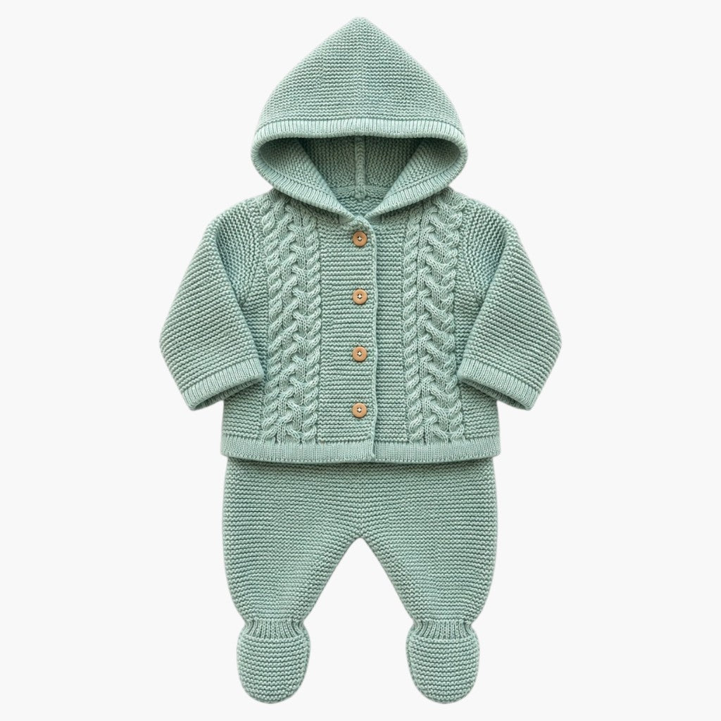 Conjunto de Malha para Bebé com Casaco de Capuz Verde Sálvia LOLO