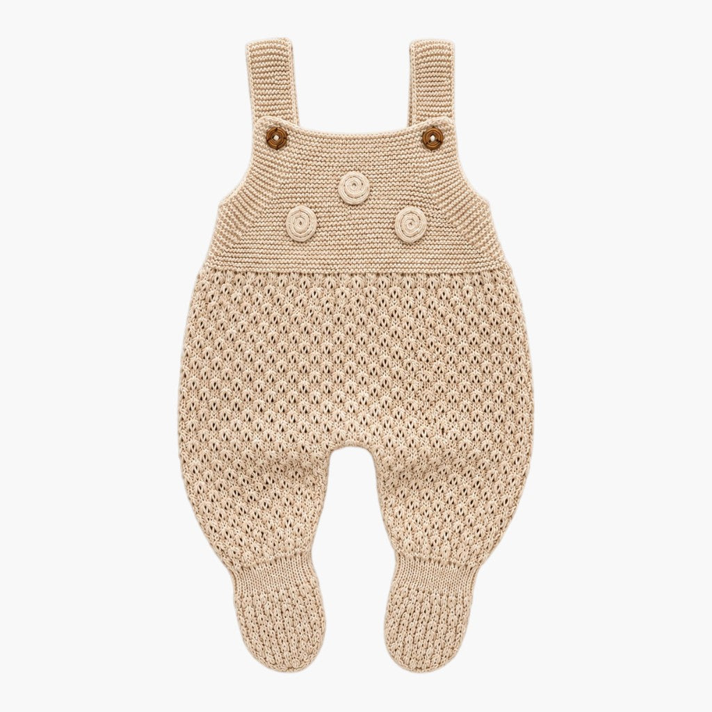 Conjunto de Malha para Bebé com Jardineira e Camisola Bege Natural LOLO