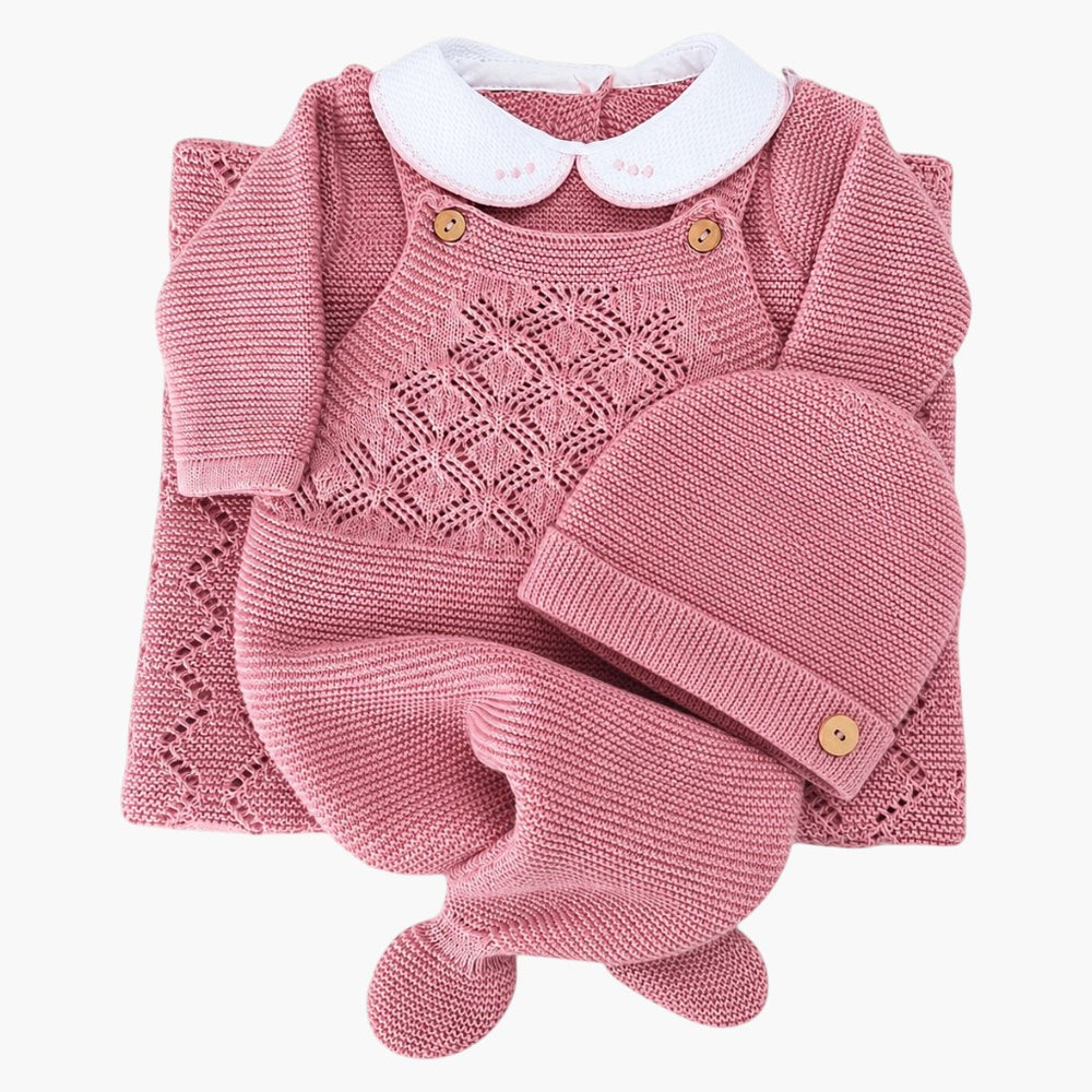 Conjunto de Malha para Bebé Rosa Antigo-3Peças