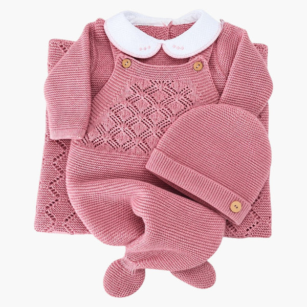Conjunto de Malha para Bebé Rosa Antigo-3Peças