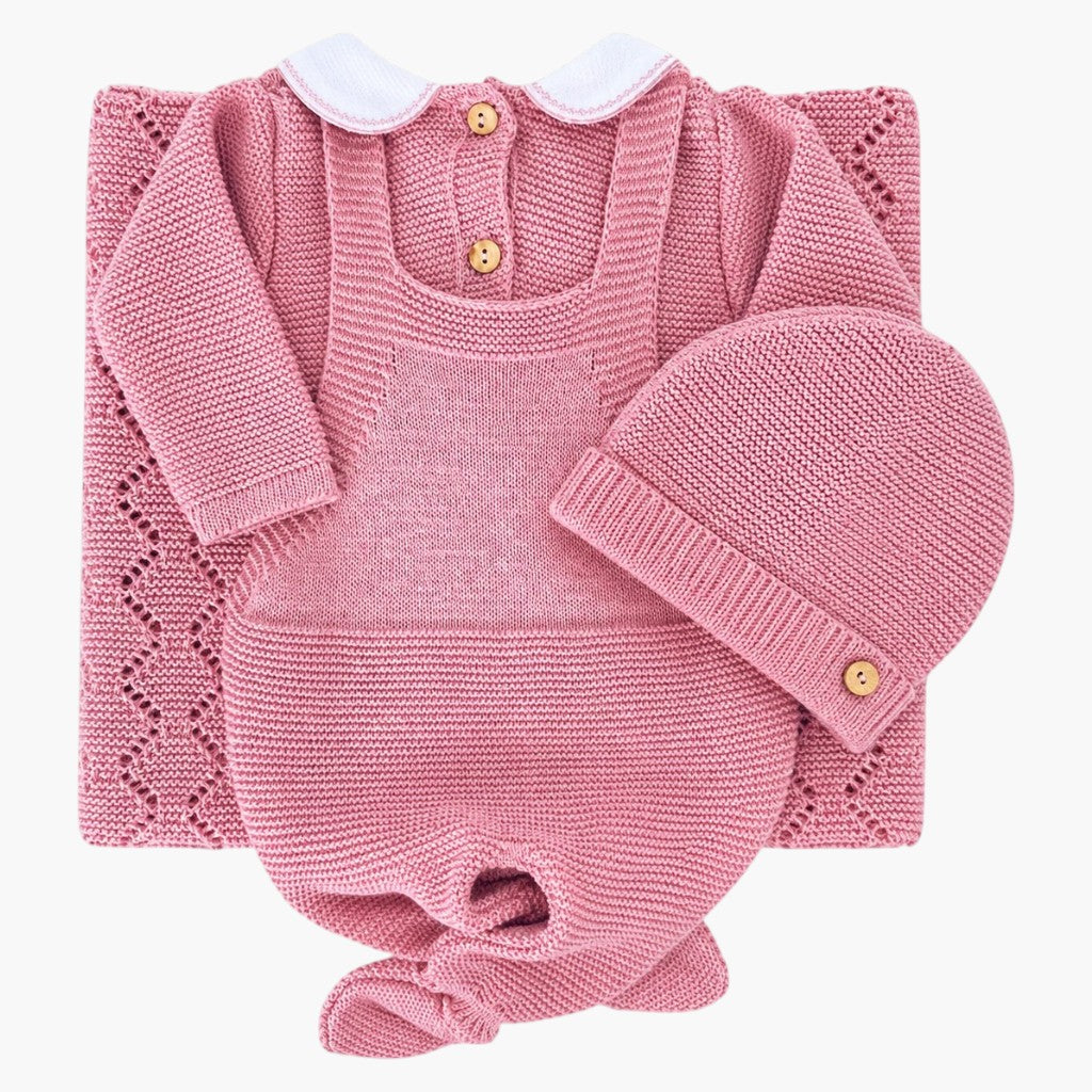 Conjunto de Malha para Bebé Rosa Antigo-3Peças