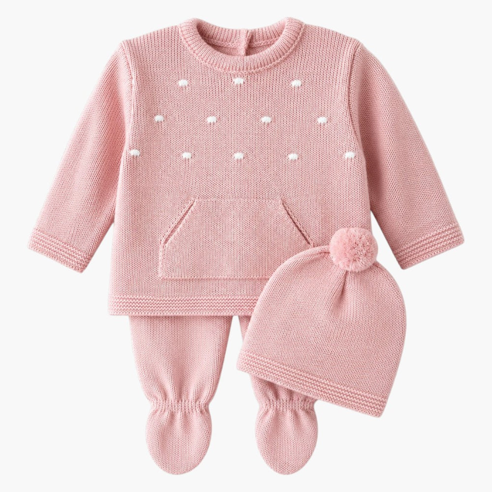 Conjunto de Malha para Bebé Rosa-3Peças