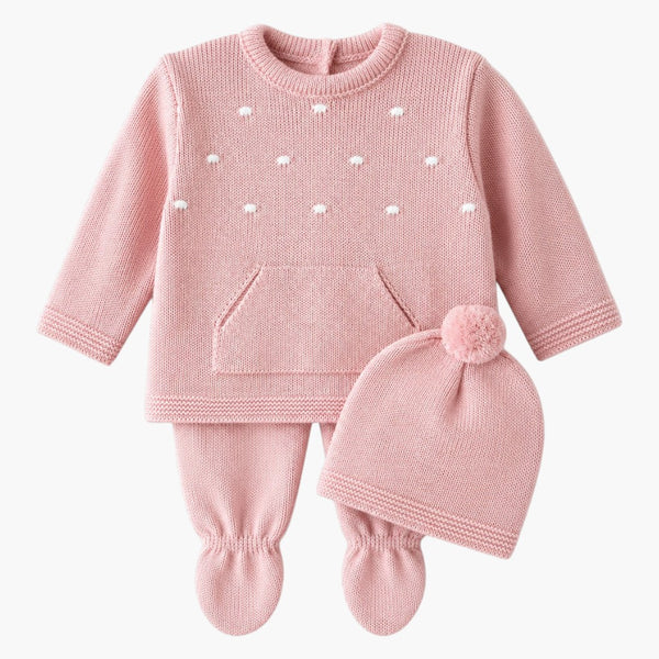 Conjunto de Malha para Bebé Rosa-3Peças