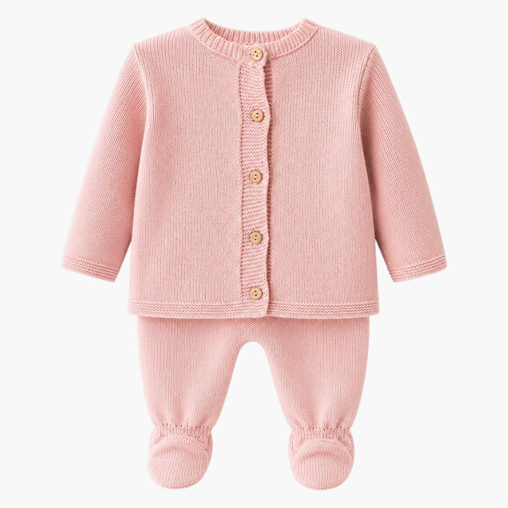Conjunto de Malha para Bebé Rosa-3Peças