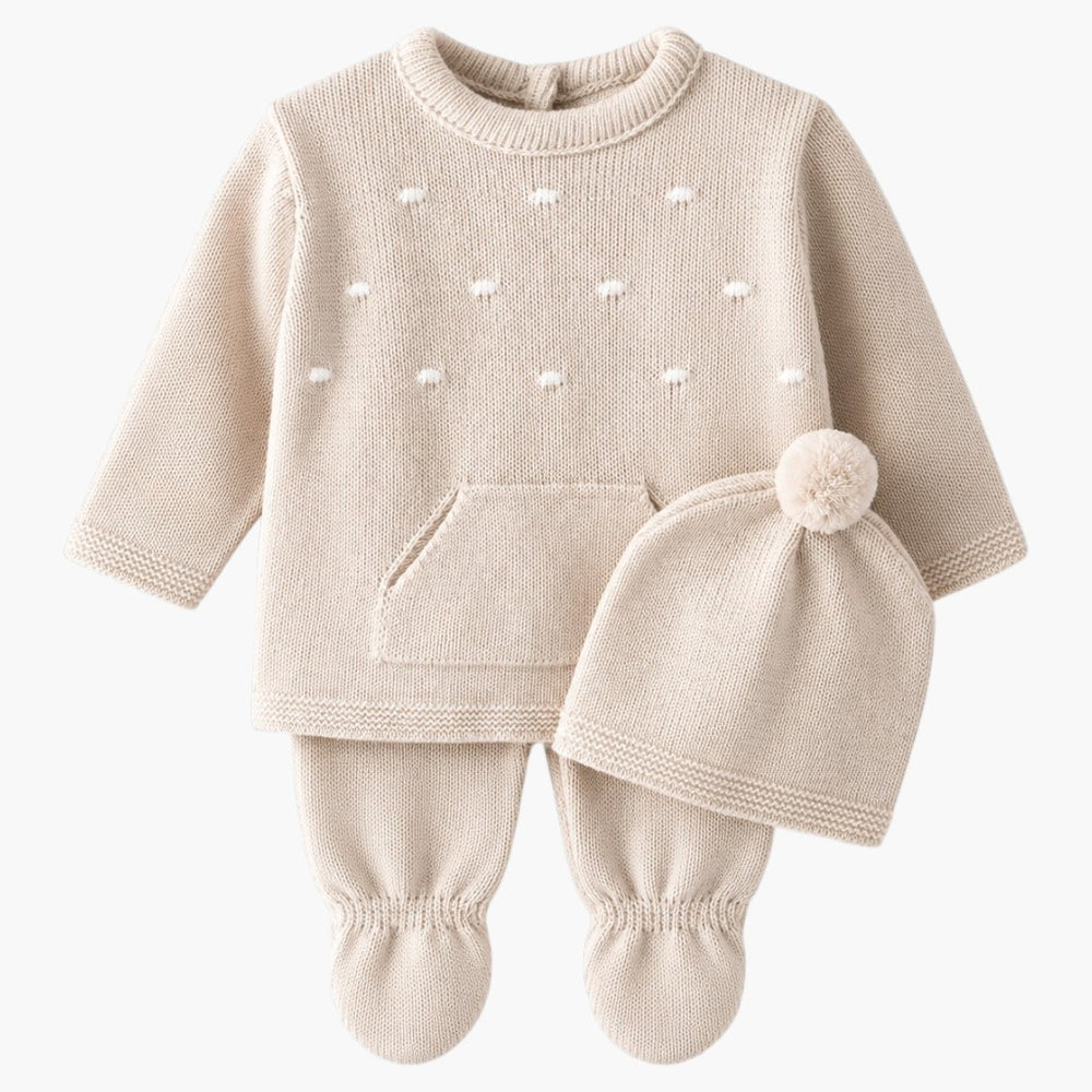 Conjunto de Malha para Bebé Bege-3Peças