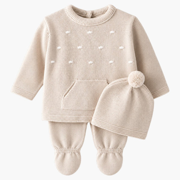 Conjunto de Malha para Bebé Bege-3Peças