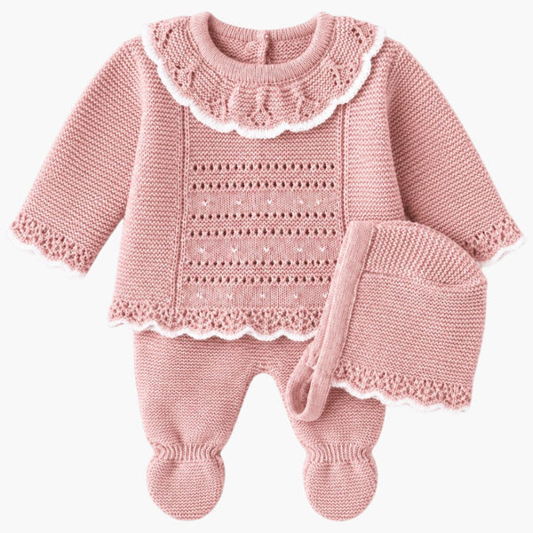 Conjunto de Malha para Bebé Rosa Velho-3Peças