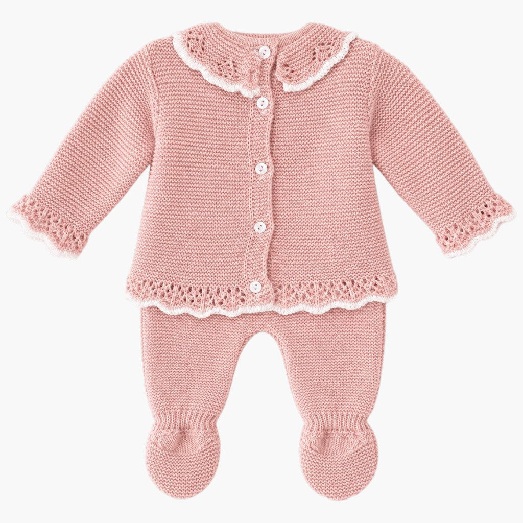 Conjunto de Malha para Bebé Rosa Velho-3Peças