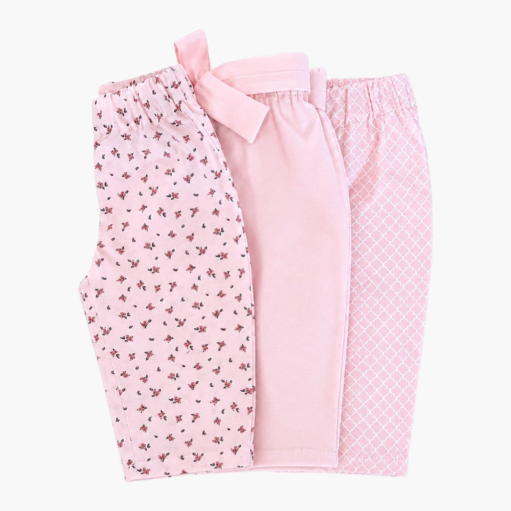 Pack de 3 Calças de Algodão para Bebé Rosa Delicado