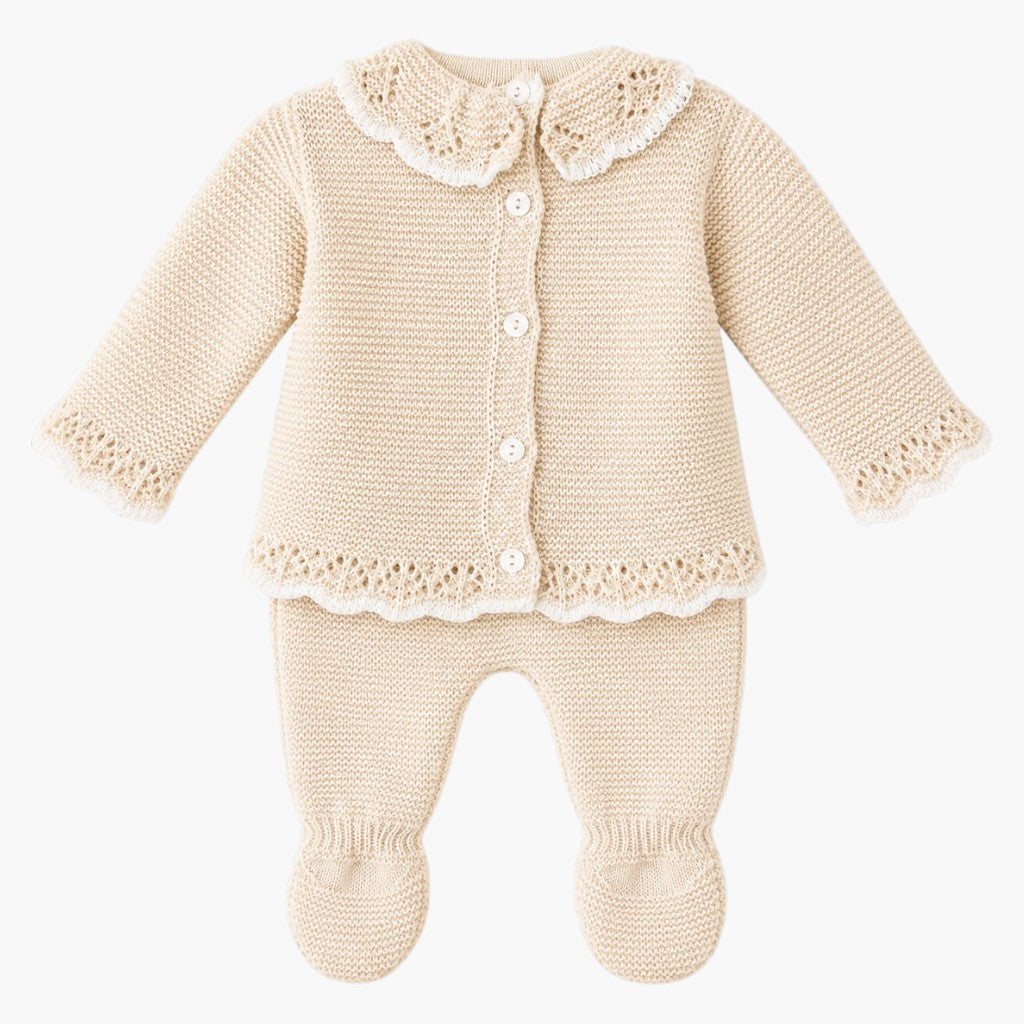 Conjunto de Malha para Bebé Bege-3Peças