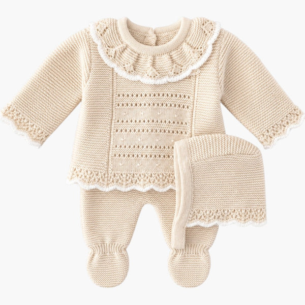 Conjunto de Malha para Bebé Bege-3Peças