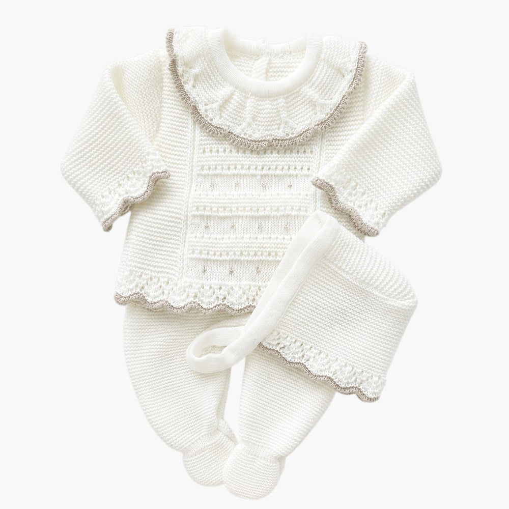 Conjunto de Malha para Bebé Branco Pérola-3 Peças