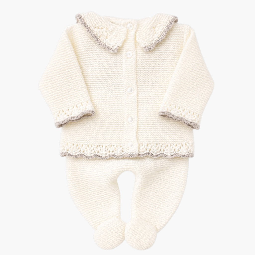 Conjunto de Malha para Bebé Branco Pérola-3 Peças