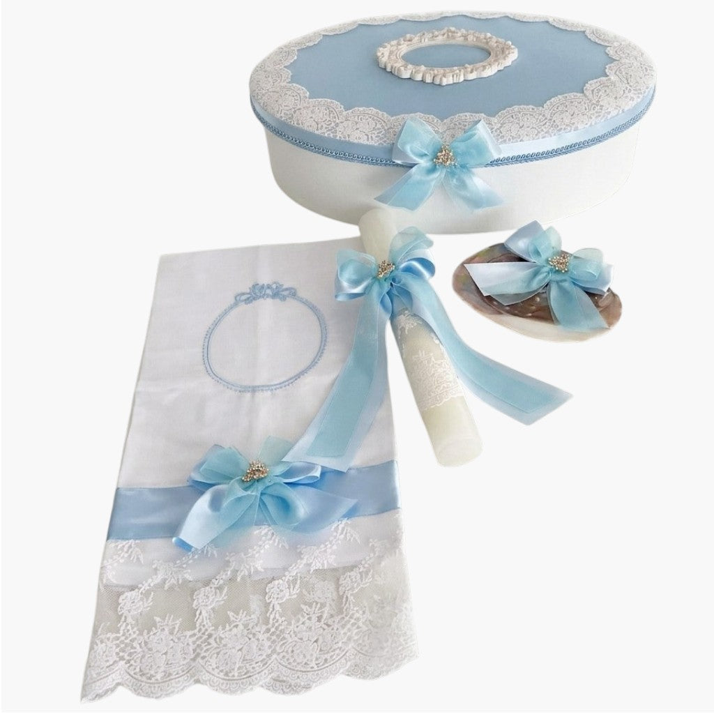 Conjunto de Batismo Azul Personalizado Delicadeza Exclusiva para um Momento Único