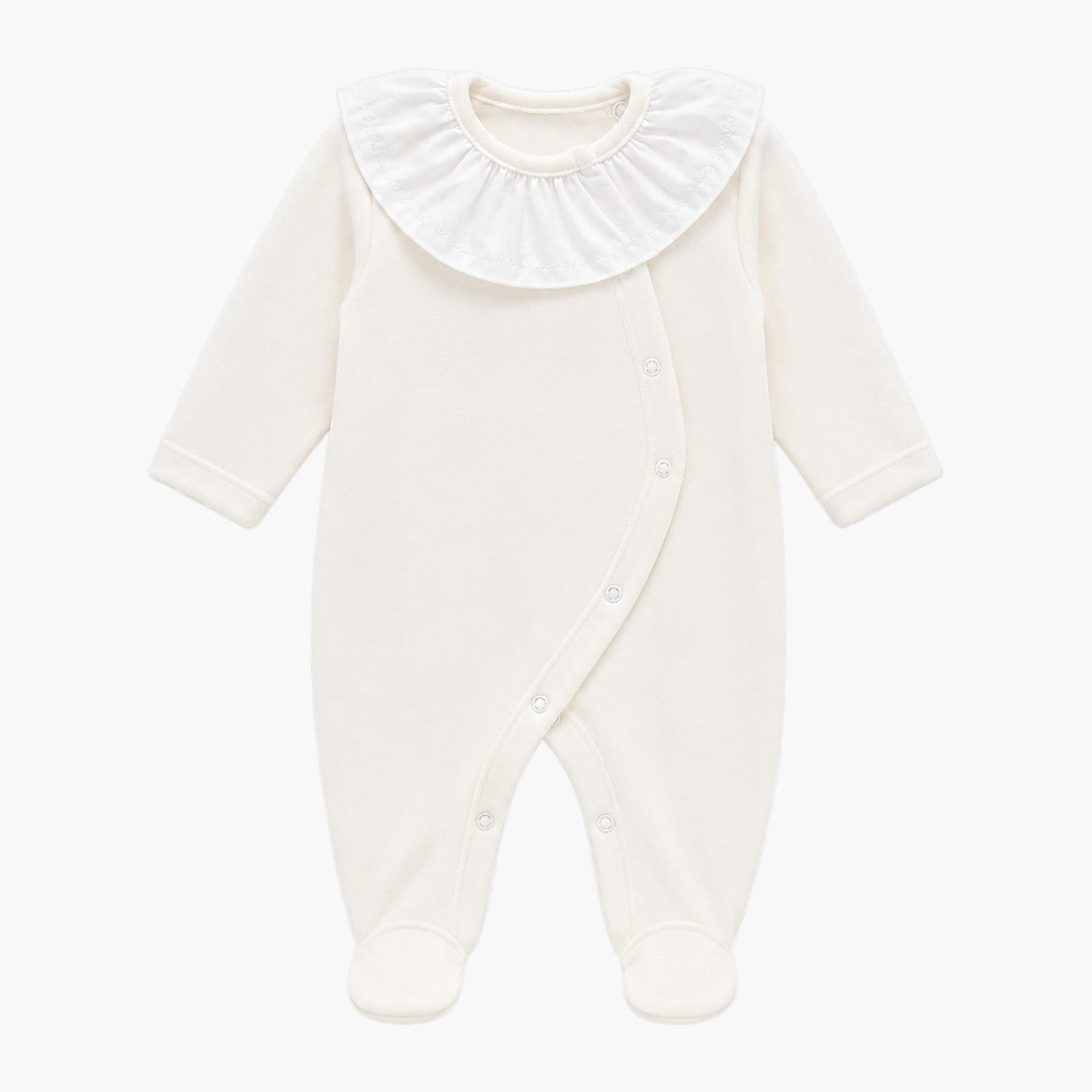 Babygrow de Veludo Pérola com Gola de Folho