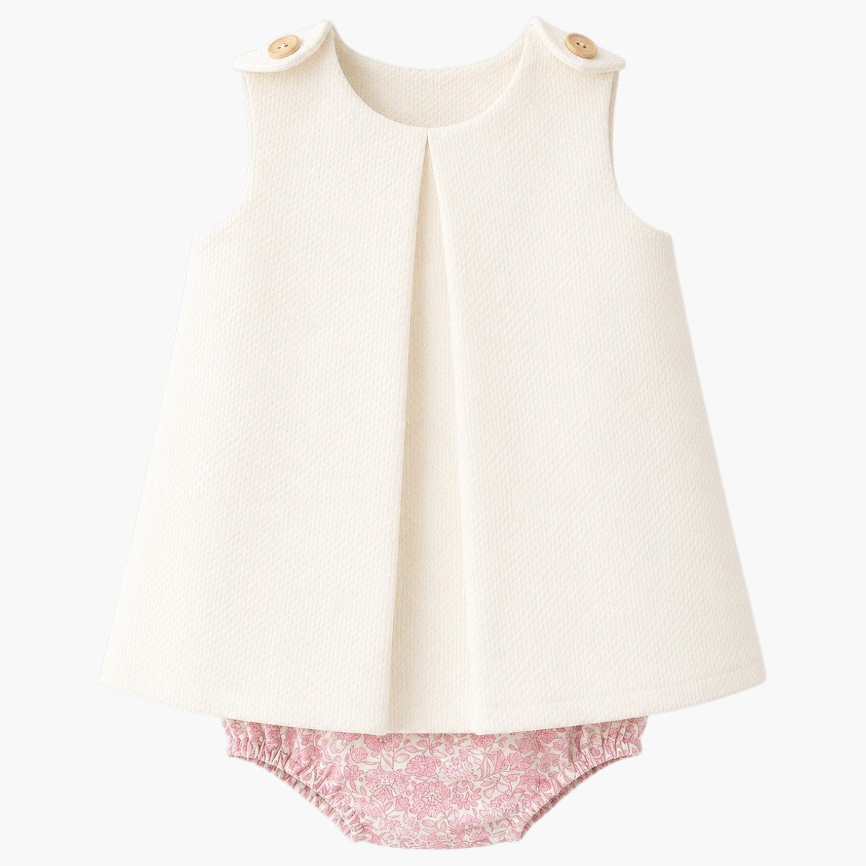 Conjunto Pérola Floral com Vestido e Tapa-Fraldas