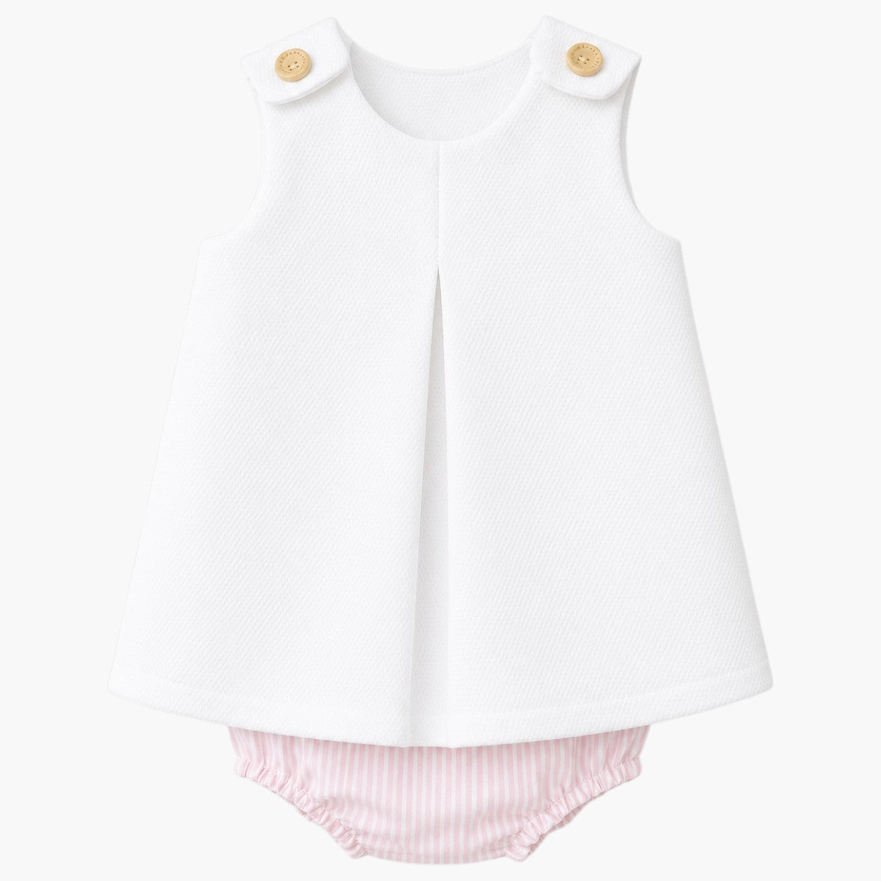 Conjunto Doce Encanto com Vestido Branco e Tapa-Fraldas Rosa