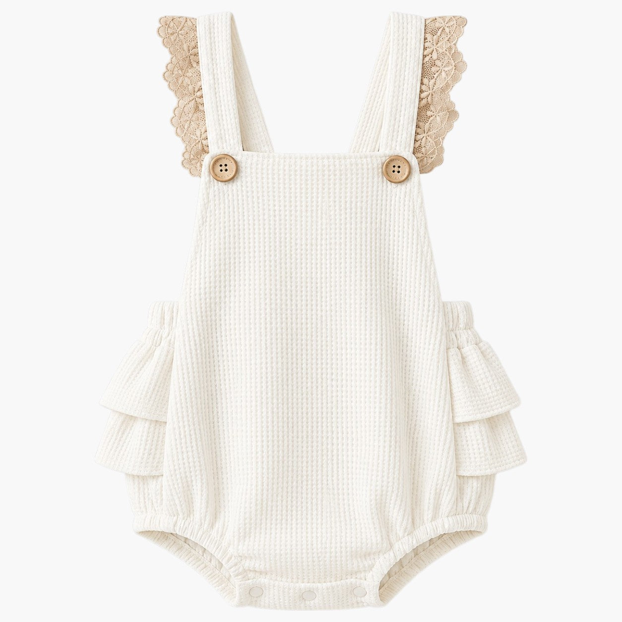 Romper Encanto Natural Off-White com Renda e Laço