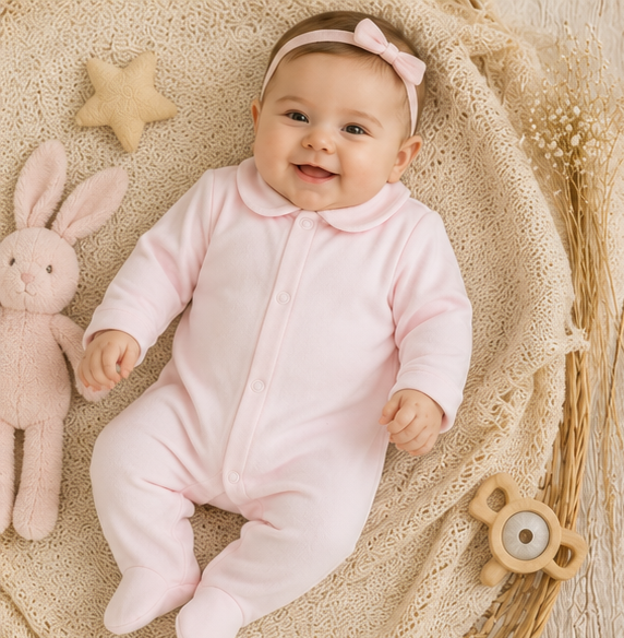 Babygrow Rosa Bebé em Algodão com Gola Clássica