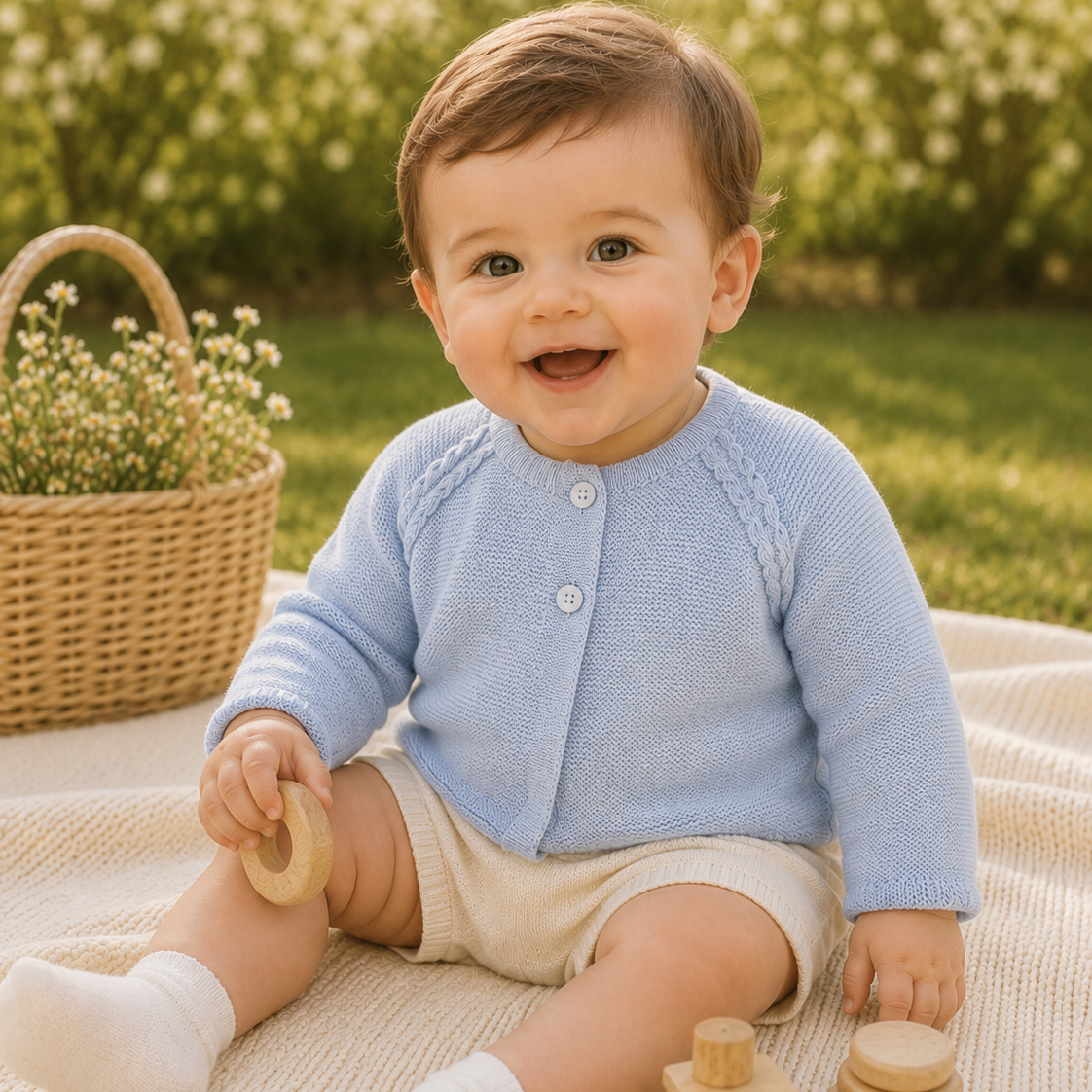 Casaco de Malha de Algodão Azul Bebé
