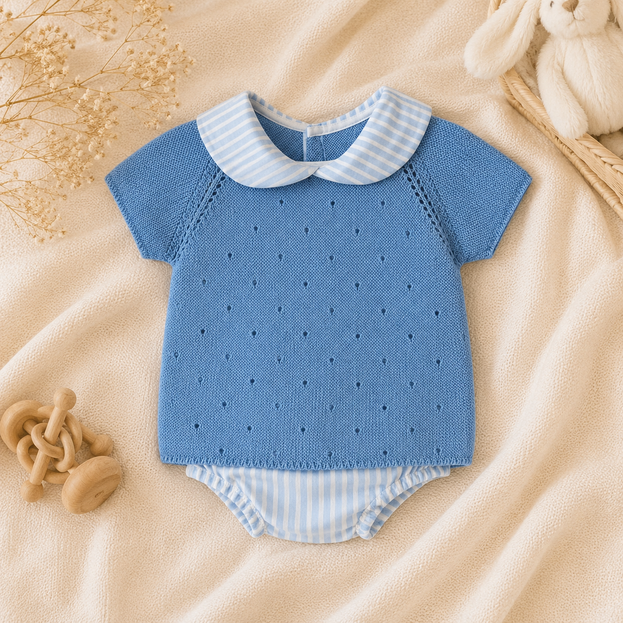 Conjunto Bebé Tricô e Riscas