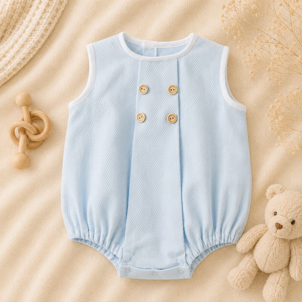 Fofo Infantil Azul com Botões Decorativos em Algodão