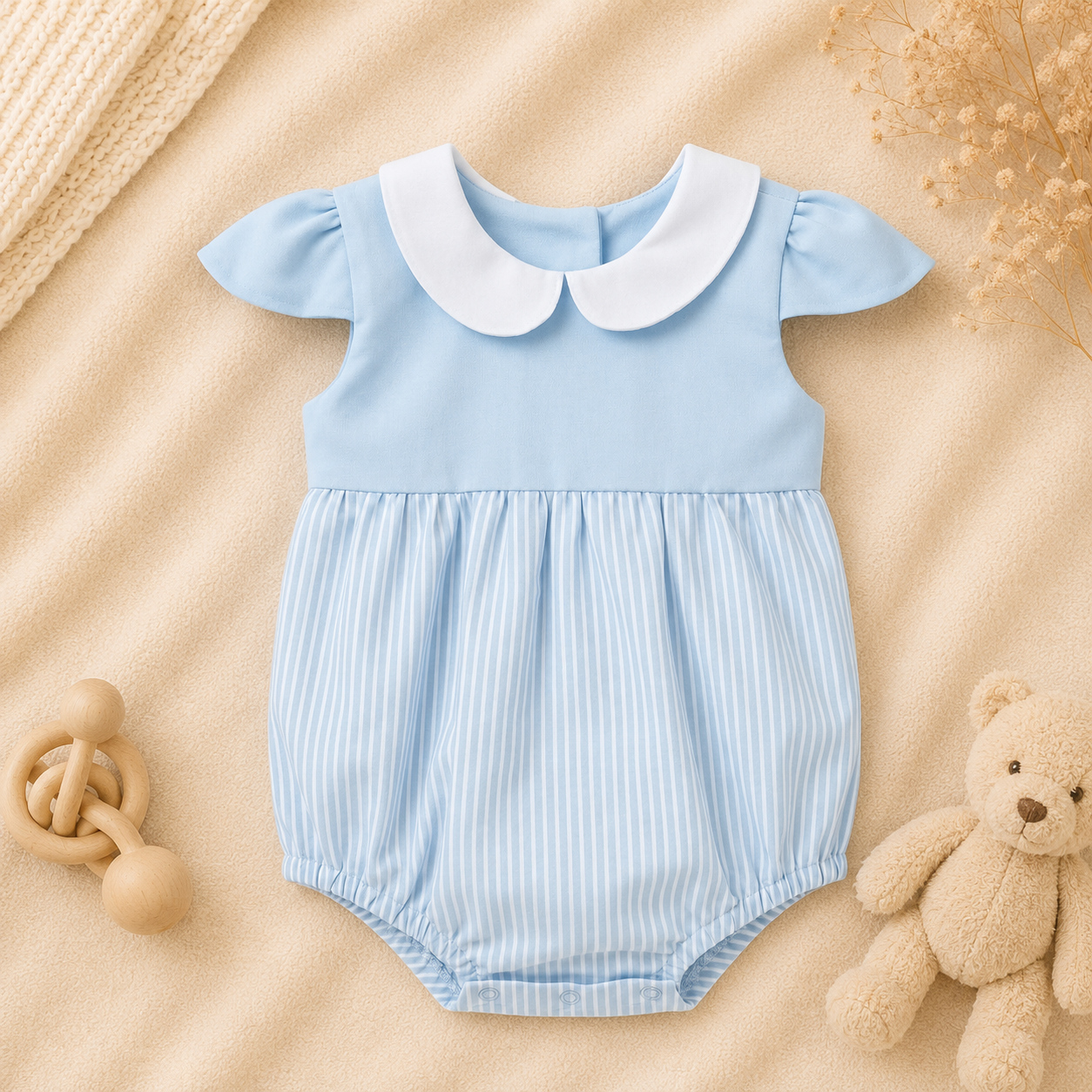 Fofo Infantil Azul com Detalhe às Riscas