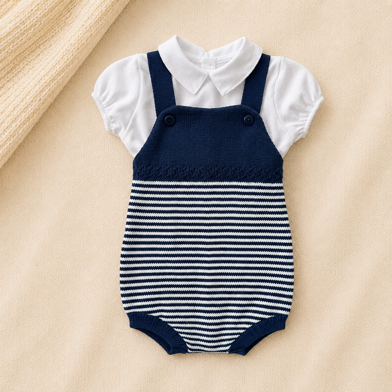 Macacão Infantil em Tricô de Algodão com Camisa