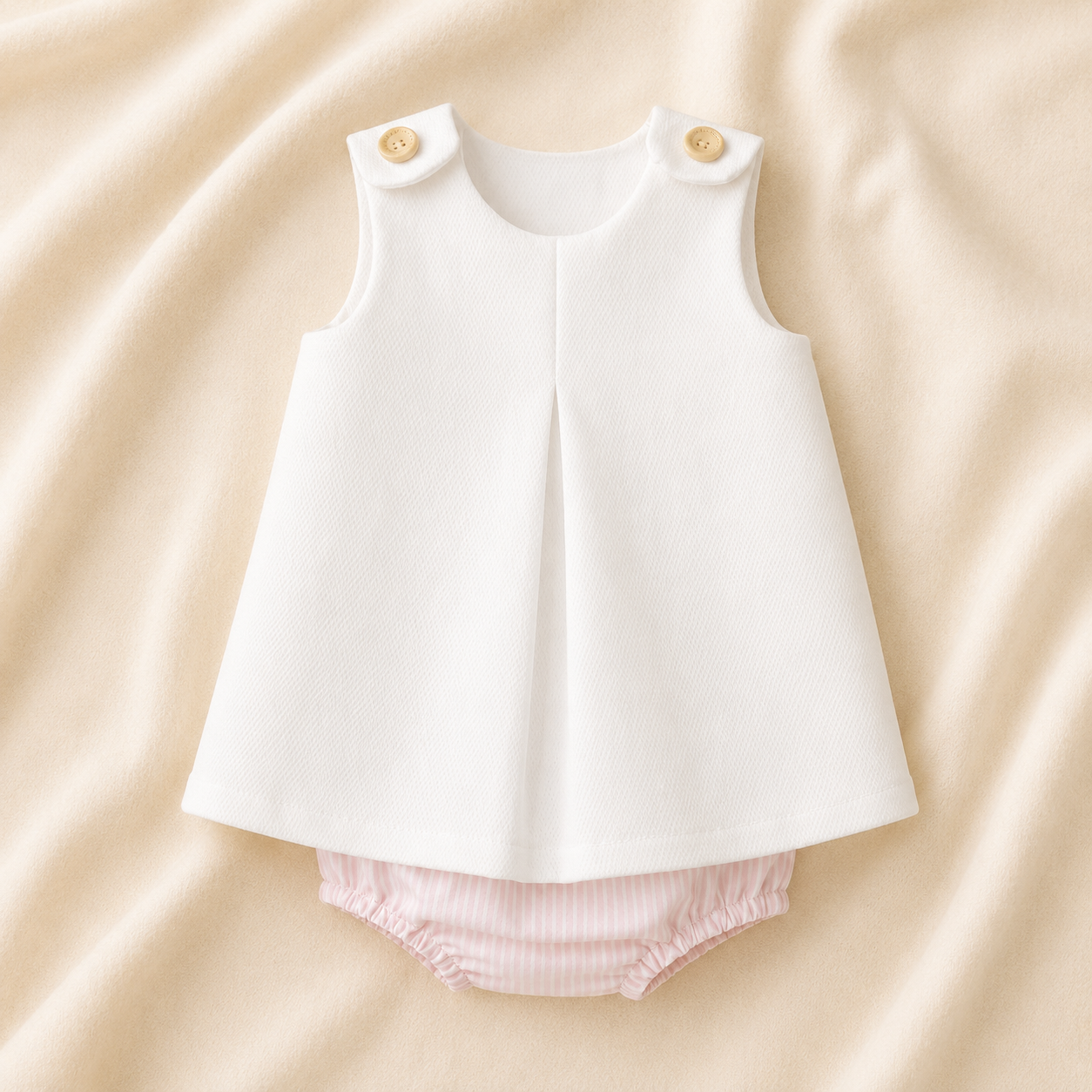 Conjunto Doce Encanto com Vestido Branco e Tapa-Fraldas Rosa