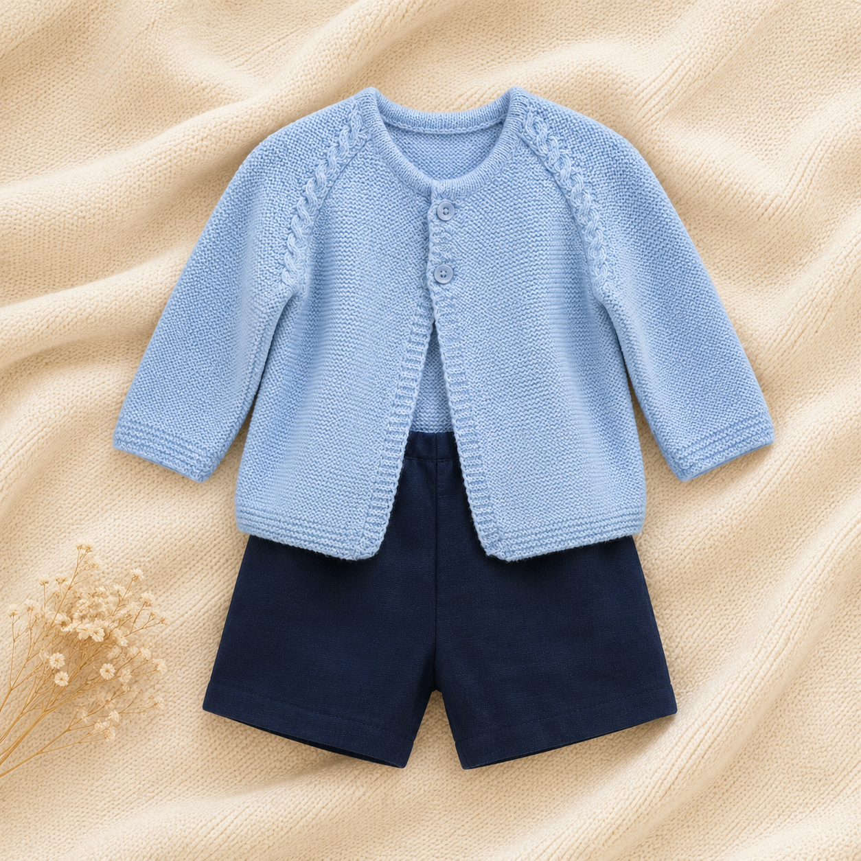Conjunto Azul com Casaco de Malha e Calções