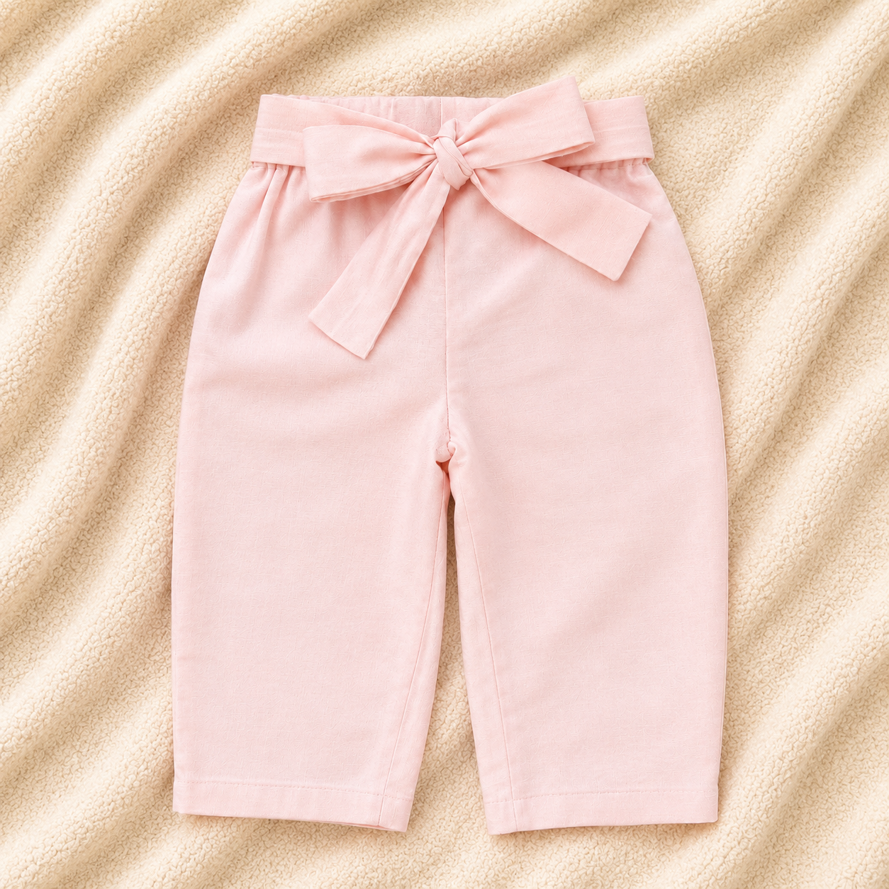 Calças Lisas para Bebé com Laço Decorativo Rosa Delicado