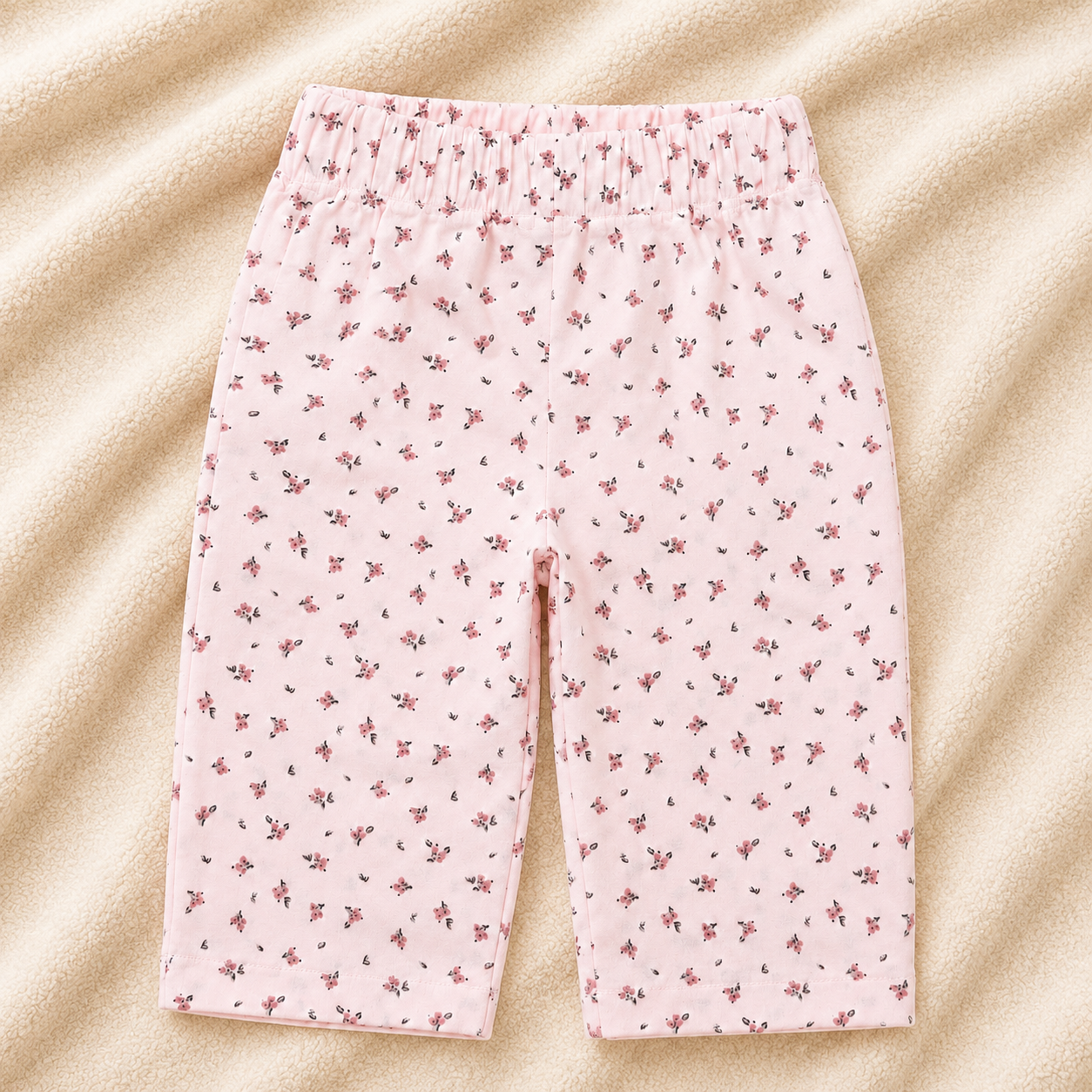 Calças de Algodão para Bebé com Estampado Floral Rosa Delicado