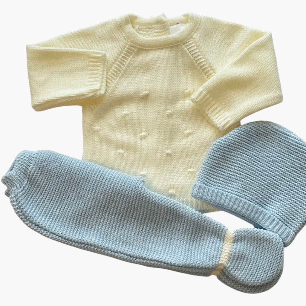 Conjunto Tricot Bebé Azul Céu Conforto e Ternura para os Primeiros Dias