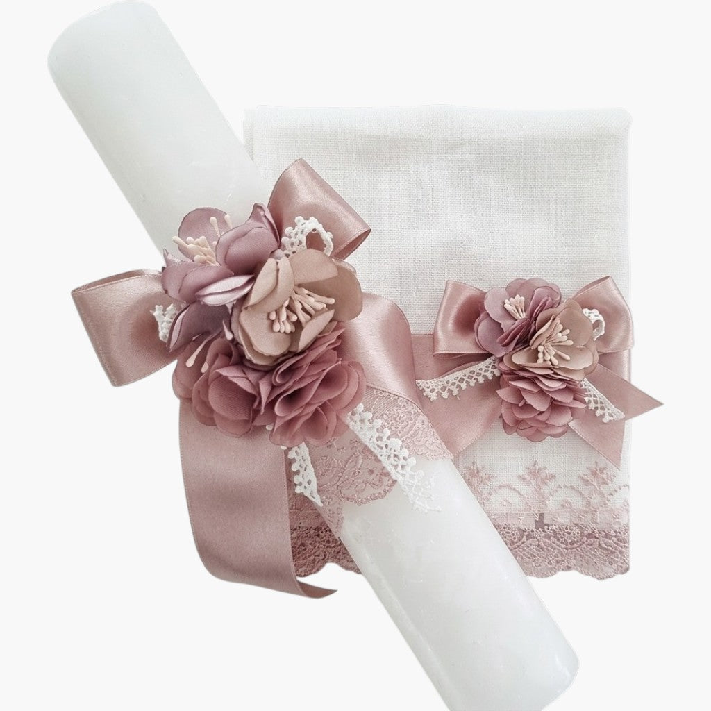 Vela de Batismo Rosé Blossom Elegância Floral para um Momento Inesquecível