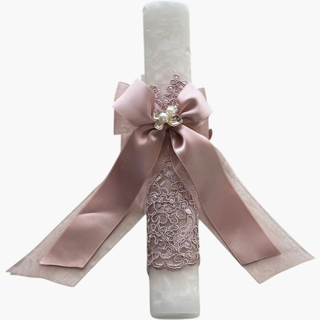 Vela de Batismo Rosé Lace Pearl Sofisticação e Delicadeza para um Momento Eterno