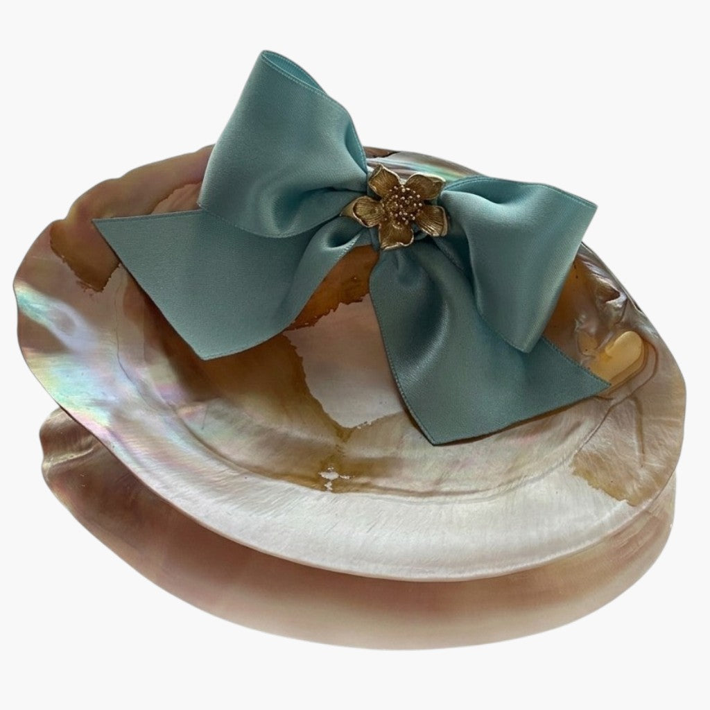 Concha Natural Decorativa para Batismo com Laço Azul Serenity Luxury