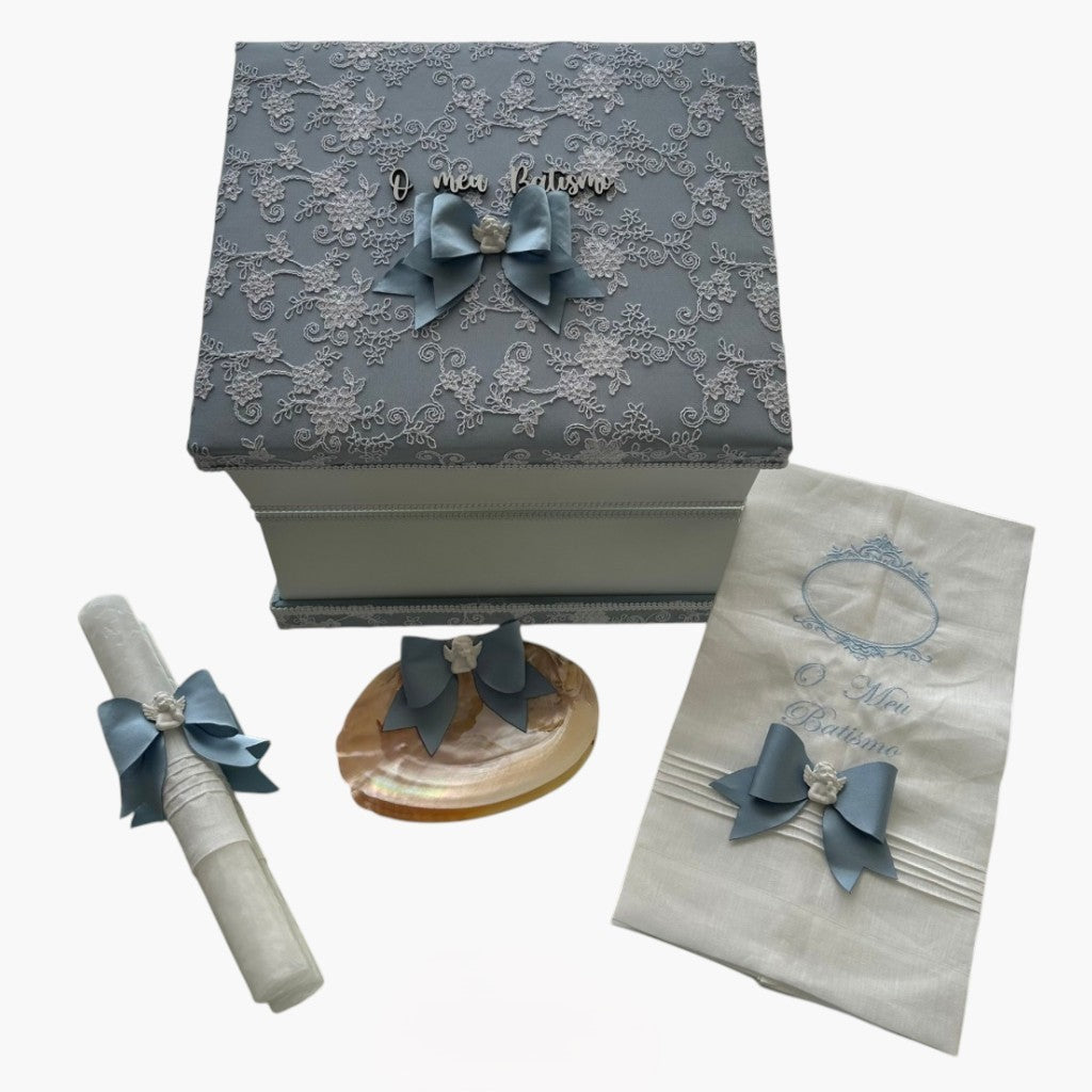 Conjunto de Batismo Personalizado Azul Céu