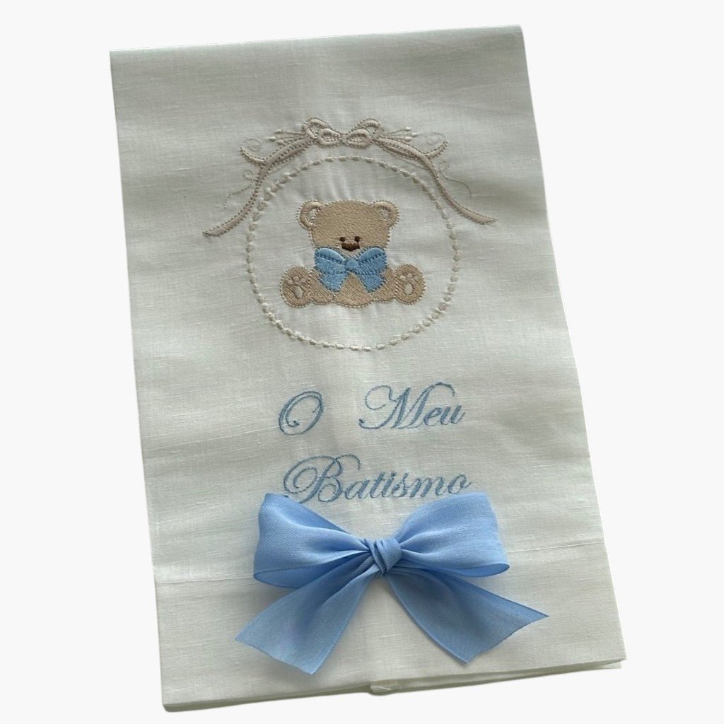 Toalha de Batismo Personalizada Ursinho Azul